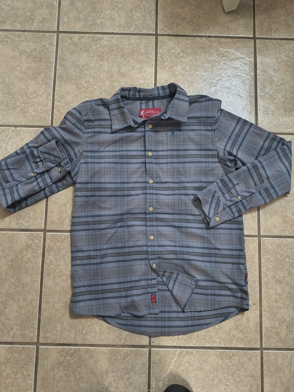 Browning Gray and Blue Plaid Button-Down Shirt